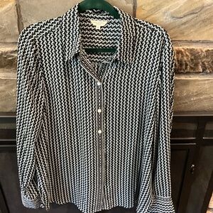 Blue, Black and White Zig Zag Patterned Shirt